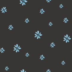 A pattern of delicate blue and light blue flowers with graceful leaves