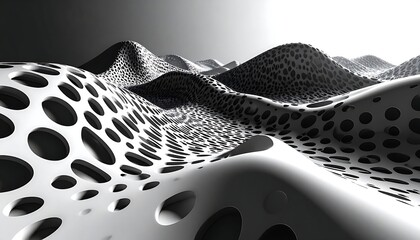 Abstract grayscale landscape featuring textured undulating forms