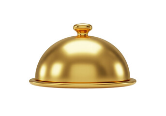 Golden food dome isolated PNG, elegant serving cloche for restaurant and catering services on transparent background