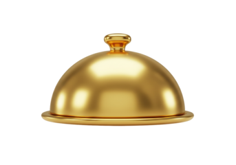 Golden food dome isolated PNG, elegant serving cloche for restaurant and catering services on transparent background