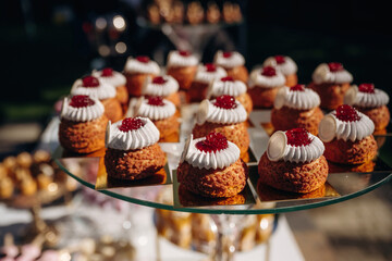 Detailed close up view of bunch of delicious sweets, celebration event