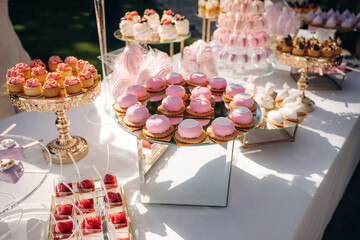 Ready to eat. Detailed close up view of bunch of delicious sweets, celebration event
