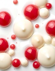 Abstract image of red and white rounded shapes on a reflective surface