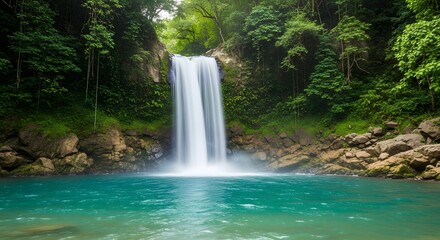 Beautiful waterfall landscape scenery with clear turquoise water and lush green forest view nature travel