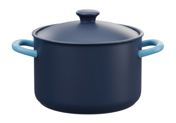 Blue enameled stock pot with lid isolated PNG, cooking pot with handles for kitchenware and food preparation on transparent background