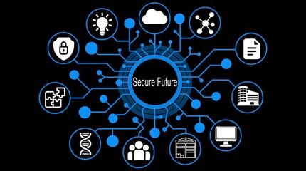 Secure Future Network Technology Innovation Data Cloud Security D N A Puzzle People Building Computer Warehouse Icons Abstract Concept - Powered by Adobe