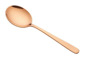 Elegant copper-colored spoon isolated on transparent background, modern flatware for dining and kitchen use, PNG