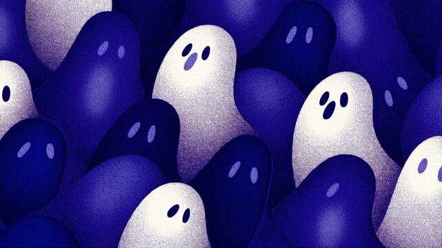 Whimsical ghost pattern on deep blue night background