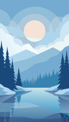 Scenic winter landscape with mountains and trees art