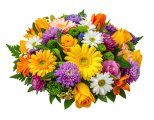 Flower arrangement or bouquet colorful spring flowers isolated on transparent back