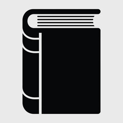 Simple black silhouette of an open book on a light gray background