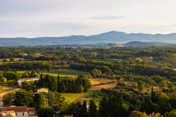 Grignan Castle on the Horizon from the Heights of Chamaret at Sunrise