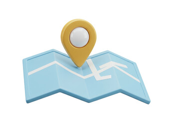 Yellow map pointer on blue map isolated PNG, location pin icon for navigation and travel planning on transparent background