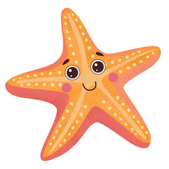 Cute starfish cartoon character. Happy sea animal design element. Summer beach and marine life concept for children album.