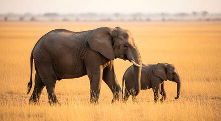 Fototapeta premium Elephant family safari adventure wildlife photography in africa travel destination nature reserve scene
