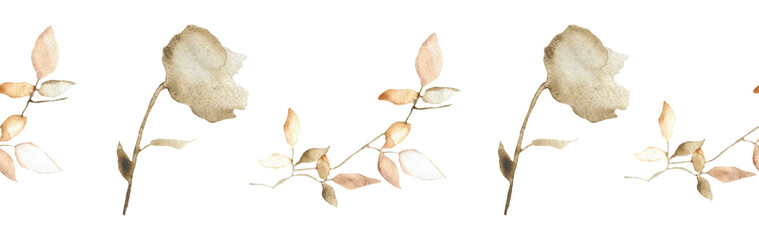 Fototapeta premium Flower and leaves border on a white background. Hand-drawn illustration. Perfect for autumn.