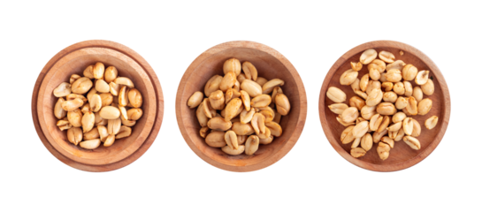 collection of bowl peanuts isolated on white. shot with high angle view