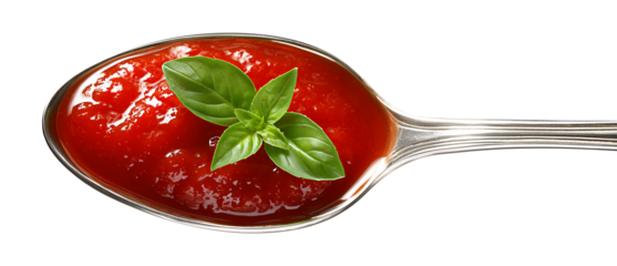 isolated spoon with tomato sauce 
