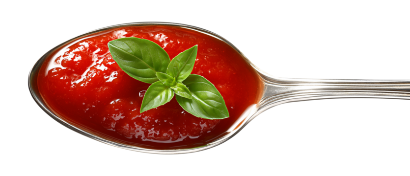 isolated spoon with tomato sauce 