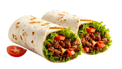 Deliciously prepared burrito with visible fillings against a transparent background