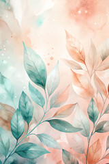 Soft Pastel Watercolor Leaves Abstract Artwork.