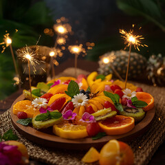 Salmon canape with caviar on plate
