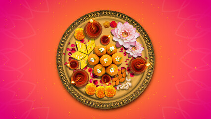 Traditional Festive Thali Decorated with Diyas and Sweets