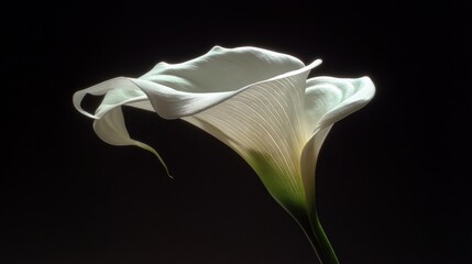 Elegant White Calla Lily in Soft Light with Gradual Shadow, Isolated on Dark Background, Highlighting the Curve and Texture of the Petals