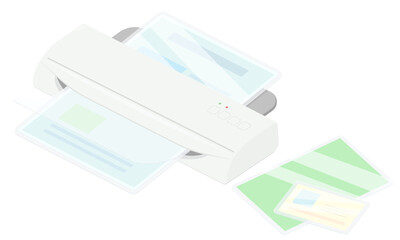 ラミネーターでラミネート加工をするイラスト