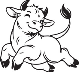 Cute, funny vector cartoon illustration of a happy farm cow isolated on white