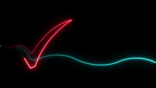 glowing Neon chick mark icon. glowing tick mark, ok button, done, glowing chick mark on a black background,with 4k video animation.