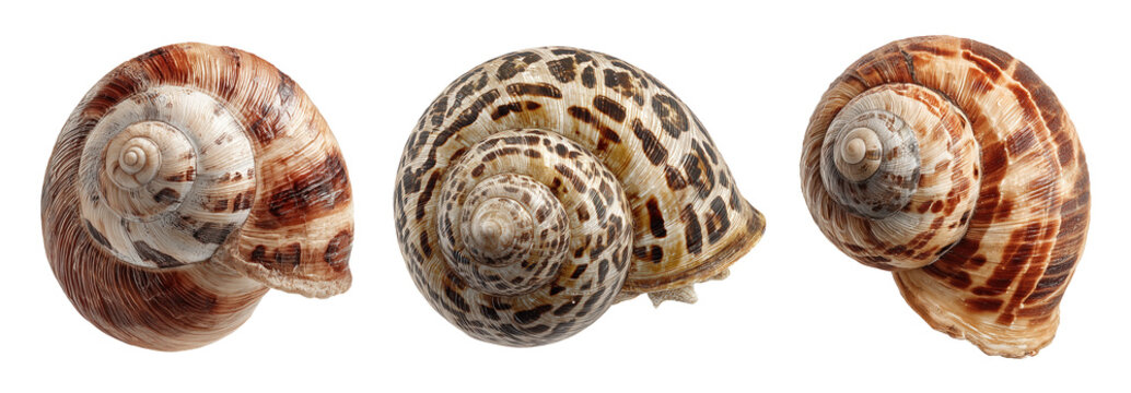 snail like seashell isolated on white background top view