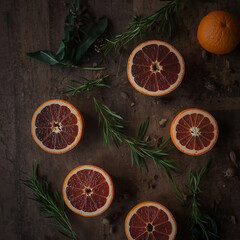 Orange slices with cinnamon and spices decoration