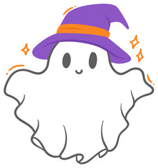 halloween ghost Cute Cartoon Ghost with Witch Hat Halloween Illustration