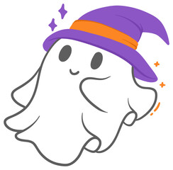 halloween ghost Friendly Halloween Ghost with Witch Hat Illustration
