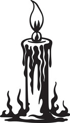 Black vector illustration of a candle and candle holder silhouette with deer and tree pattern design