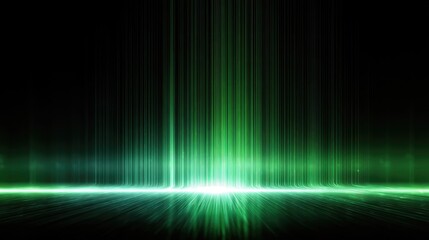Dynamic green light streams on black background create a vibrant and modern technology feel for your project