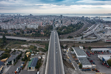 Aerial view of a boulevard towards the city of Burgas, Bulgaria