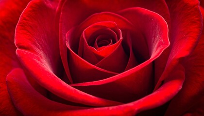 Naklejka premium Macro closeup of a beautiful red rose flower bloom petal symbolizes love and romance in nature