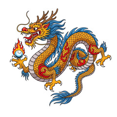 Traditional Chinese Dragon Holding a Pearl.