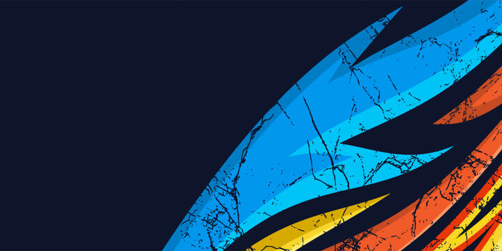 sports background, banner design in blue and black with pointed shapes and empty space. brush stroke pattern