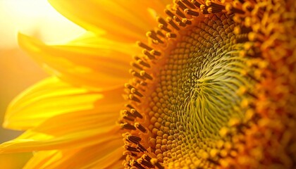 A macro close-up of a bright yellow sunflower bloom with detailed petals basking in the summer sun