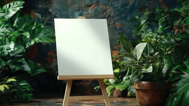 A person's art supplies, featuring an easel and blank canvas