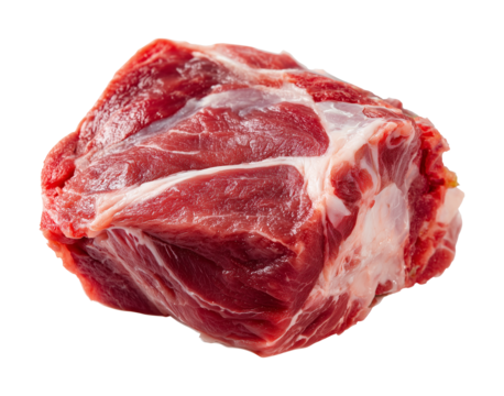 isolated raw lamb meat chunk, top view