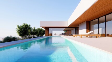 Fototapeta premium Modern Architectural Design of Luxury Villa with Swimming Pool and Scenic View