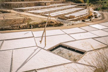Traditional salt pans in the Salt Valley of Añana, Basque Country, Spain.