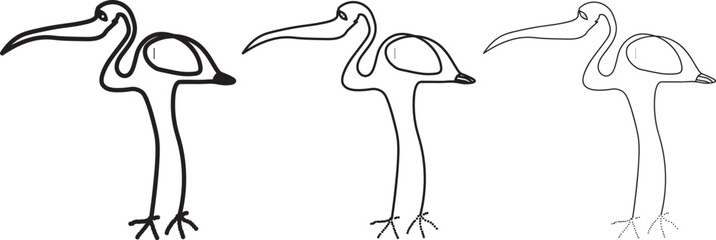 Continuous line flamingo staying on one leg.