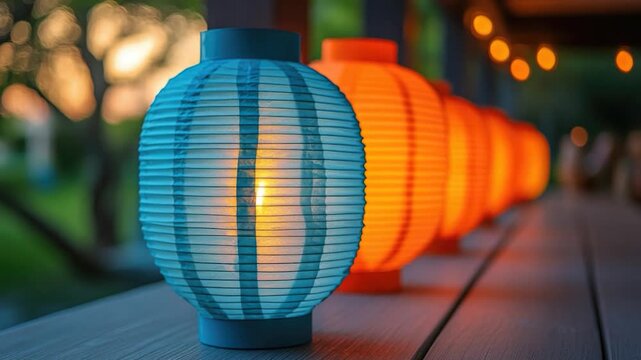 A row of lanterns sitting on a wooden table, ready to be lit