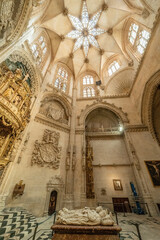 Interior ceiling and Gothic architecture details inside Burgos Cathedral, UNESCO site in Spain.