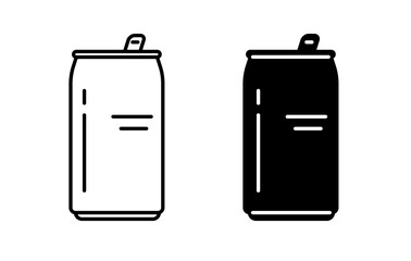 Can icon vector, soda water metal bottle stroke outline art simple graphic illustration set, bold solid tin drink shape silhouette sign symbol black white pictogram image clip art